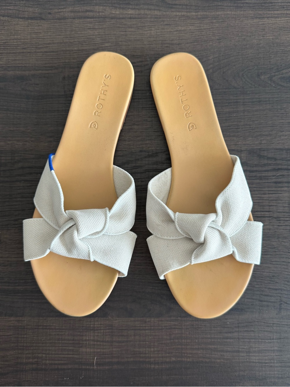 Rothy's Cream Knotted Slide Sandals with Tan Footbed